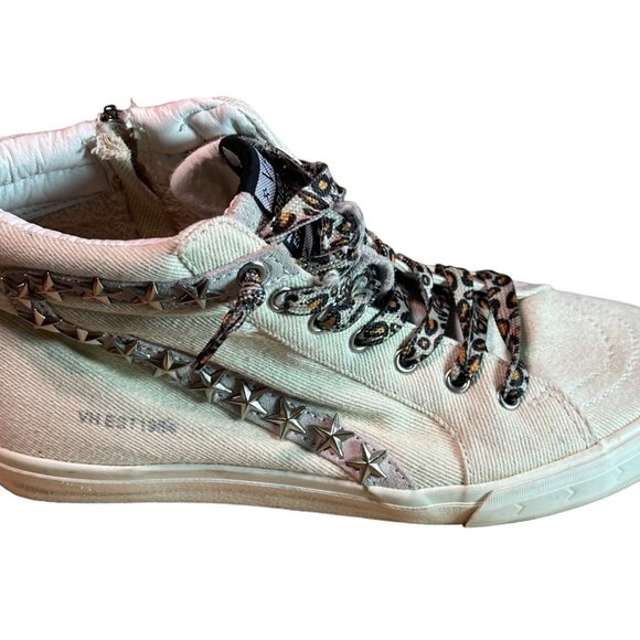 Vintage Havana High Top Sneakers Silver Tone Star Studs Side Zip Women's Size‎ 6 - Picture 5 of 10